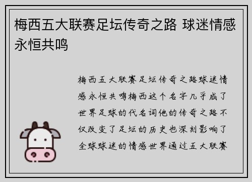 梅西五大联赛足坛传奇之路 球迷情感永恒共鸣